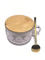 Ensemble de 9 tasses à café en verre de style campagnard sans BPA, avec couvercles en bambou, cuillères en cuivre, support en acier inoxydable, décoration de table pour la maison et la cuisine