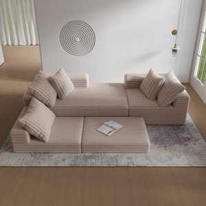 Ensemble modulaire rayé minimaliste, canapé d'angle confortable avec coussins en peluche, style nordique de luxe léger, amovible et lavable pour salon - Product Image 4