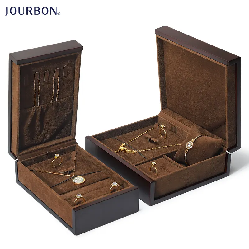 Jourbon Professional jewelry display organizer trays luxury jewelry ring earring necklace display wood package box