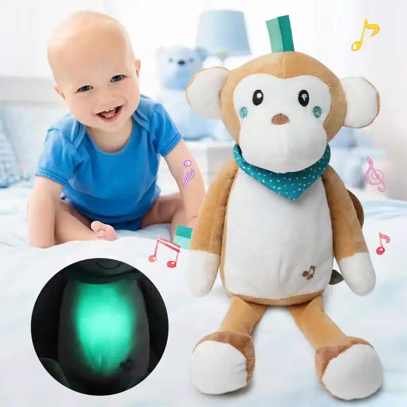 Infantil de aprendizagem sensorial, música, som, luz, brinquedo, veludo, tecido, recheado, animal macio, bonito, pelúcia, brinquedo recheado