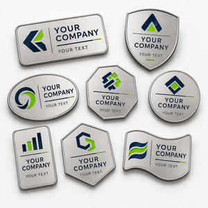Juego de Insignias Personalizadas con Logotipo Corporativo en Metal Cepillado en Múltiples Formas para Reconocimiento a los Empleados - Product Image 1