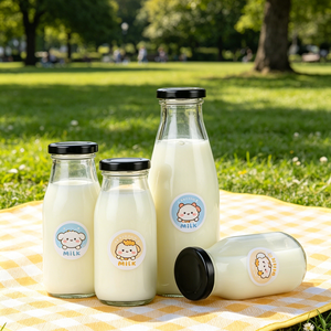 Bouteilles en verre vides réutilisables pour café et lait, 200ml, 250ml, 300ml, 500ml, 1000ml, avec couvercles en métal noir, prix de gros abordable - Product Image 3