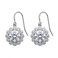 Boucles d'oreilles pendantes élégantes en zircon cubique rond, design halo floral, bijoux en acier inoxydable pour femmes
