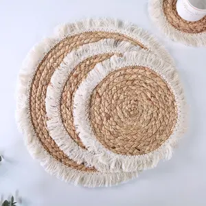 Wholesale Home Eco-friendly Coaster Cornrope Grass Table Mat Round Tassel Placemat