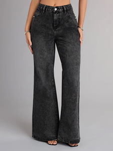 Pantalon de maternité pour femme, coupe large, <span class=keywords><strong>jean</strong></span> de <span class=keywords><strong>grossesse</strong></span> taille haute, ample, lavable, avec poches, noir, taille moyenne - Product Image 5