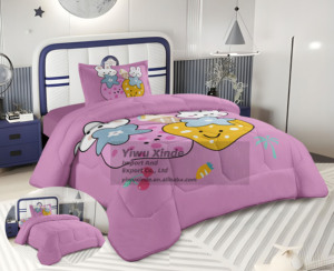 Personalized Kids Bedcover 3Pcs Twin Size <strong>Quilt</strong> Set Cartoon Printed Reversible Zipper Closure - Product Image 2