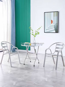 Bàn ghế nhôm có thể gập lại di động nhẹ hiện đại tiết kiệm không gian bền có thể xếp chồng ngoài trời khách sạn sân bệnh viện ăn uống - Product Image 4