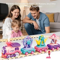 Set de Tren Eléctrico de Plástico con Locomotora de Vapor, Vagones Magnéticos, Noria y Carrusel, con Luces y Sonidos, Juguete de Encaje, Regalo para Parque de Atracciones