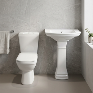 Ensemble WC et lavabo sur pied en céramique blanche moderne à double chasse simple pour hôtels, cuisines, salles de bain, sanitaires et bidets - Product Image 6