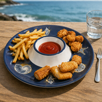 Assiette compartimentée avec bol à sauce central, plateau de service pour restaurant, maison, présentation alimentaire