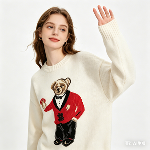Maglione Invernale da Donna Ralph RL Vintage con <span class=keywords><strong>Orsetto</strong></span>, Lavorato a Mano, 100% Cotone, Collo Tondo, Maniche Regolari, Stile Anime Cartoon - Product Image 5