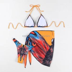Traje de Baño Bikini de 3 Piezas para Mujer, Estampado Personalizado, con Tanga Floral y Sujetador Push-Up - Product Image 2