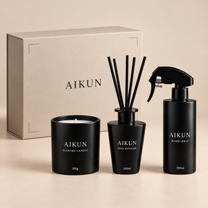 Aikun Custom Brand Premium Black <b>Reed</b> <b>Diffuser</b> Scented Candle And Room Spray Gift Set <b>For</b> Corporate Holiday Gifting Programs - Product Image 1