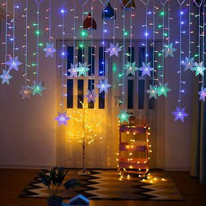 Bông Tuyết Rèm Cửa Sổ Đèn Giáng Sinh 2M 96 LED Trắng Ấm Có Thể Sạc Lại 8 Chế độ Trong Nhà Ngoài Trời Trang Trí Kỳ Nghỉ - Product Image 1