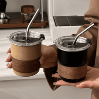 Mug à café rustique en bois et acier inoxydable 10oz 17oz – Tasse esthétique de qualité supérieure pour la maison et le bureau