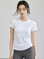 Haut de yoga d'été pour femme, chemisier sexy à fente, coupe régulière, manches courtes en maille, imprimé effet transparent, sans couture, séchage rapide, respirant