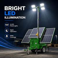 Projecteur de sécurité mobile sur remorque DDP Factory 7M, avec mât télescopique rotatif à 360 degrés et générateur solaire