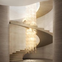 Lustre d'escalier sur mesure ANNO, luminaire suspendu de luxe pour plafond haut avec design de feuilles flottantes pour villa et hôtel