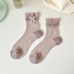 2025 nouvelles dames chaussettes élégant doux solide été Ultra mince lumière arc décoré rayé clair <span class=keywords><strong>Semi</strong></span> Transparent pure chaussettes femmes - Product Image 6