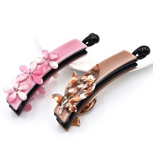 Haute qualité <span class=keywords><strong>fleur</strong></span> et feuille design coloré en plastique pinces à cheveux banane acétate <span class=keywords><strong>fleur</strong></span> pinces à cheveux pour femmes bijoux pinces à cheveux - Product Image 1