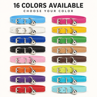 Collier pour chien et chat en cuir PU avec cloche, boucle en métal réglable, 16 couleurs pour chiens et chats de petite et moyenne taille, accessoires pour animaux de compagnie
