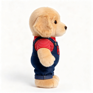 Peluche de <span class=keywords><strong>Labrador</strong></span> Suave y Esponjoso con Camisa a Cuadros Roja y Overol de Mezclilla, Muñeco de Peluche para Niños, Regalo, Juguete de Peluche de Perro Suave y Esponjoso - Product Image 5
