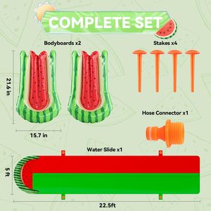 Watermelon-themed Dual Lane Water <b>Slide</b> with 2 Bodyboards and Sprinklers - Product Image 6