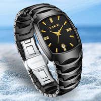 Montre élégante pour femme LIGE LG89187 en céramique noire carrée avec diamants, montre à quartz de luxe, cadeau pour femme, boîte de montre personnalisée OEM
