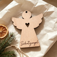 Ornement ange gardien en bois vierge personnalisé et écologique, avec texte gravé, pour cadeau religieux de baptême ou commémoration