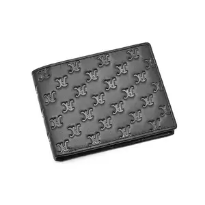 Portefeuille court de créateur avec logo en relief personnalisé, porte-cartes de style professionnel, portefeuille en cuir véritable pour hommes