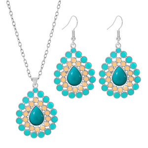 Ensemble de bijoux turquoise géométrique en argent 925, style bohème, collier et boucles d'oreilles, pour femmes, à porter au quotidien - Product Image 5