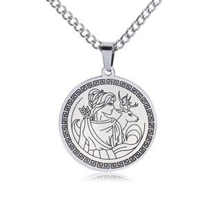 Titane acier ancien grec olympien douze principaux dieux chasse déesse <span class=keywords><strong>Artemis</strong></span> collier pendentif circulaire - Product Image 3
