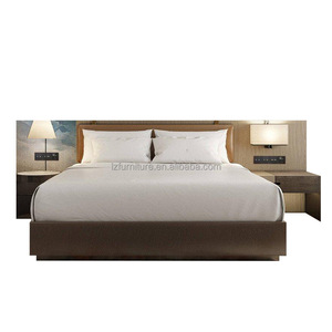 Modern 3 Star Hotel Bedroom Furniture Set Customized <b>Queen</b> King <b>Size</b> Wooden <b>Bed</b> Frame with Integrated Headboard & Nightstand - Product Image 4