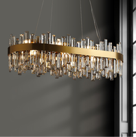 Lustre en cristal rond moderne avec lampes suspendues rectangulaires d'installation moyenne pour lustres de restaurant