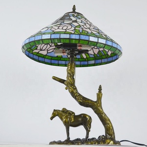 LongHuiJing Mediterranean Dome Stained Glass Lampshade Desk Lamp for Style AC LED <b>Coffee</b> <b>Table</b> Lamp Resin Horse Carrying Kid - Product Image 4