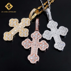 จัดส่งออกไปใหม่สต็อกเย็นไฟฮิปฮอปเครื่องประดับเงิน925 Baguette เพชรสร้อยคอจี้ไม้กางเขน - Product Image 3