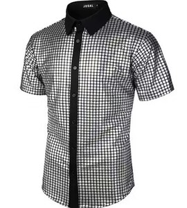 Chemise <span class=keywords><strong>polo</strong></span> à manches courtes pour homme, style hipster, or métallisé, boutonnée, costume <span class=keywords><strong>disco</strong></span> des années 70, haut pour fête d'Halloween - Product Image 4