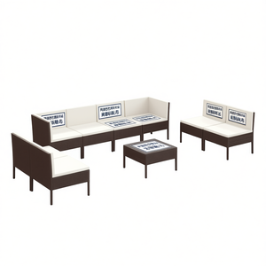 Ensemble de salon de jardin en rotin brun et blanc crème, mobilier d'extérieur 6 places, design contemporain - Product Image 1