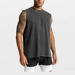 <b>Distressed</b> Ripped Stringer Vest Muscle Bodybuilding Workout Polyester Cotton Singlet Discharge Printing - Product Image 5