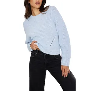 Kai Qi Clothing 2023 Hot Selling Blue Women's Super Soft Sweater Super Long Sleeve Loose Crew Neck Jumper Sweater