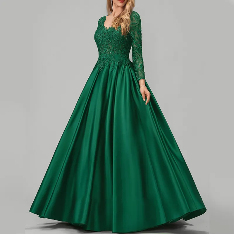 Evening dress female long sleeve lace elegant green temperament celebrity dress skirt party dresses