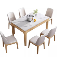 Table à manger carrée en bois massif avec 6 chaises, design scandinave, table à manger moderne en bois de caoutchouc pour la maison et la restauration