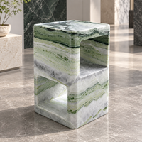 Table d'appoint en marbre vert naturel, cube creux, table d'appoint moderne de luxe en marbre, socle carré creux en marbre pour la décoration de la maison