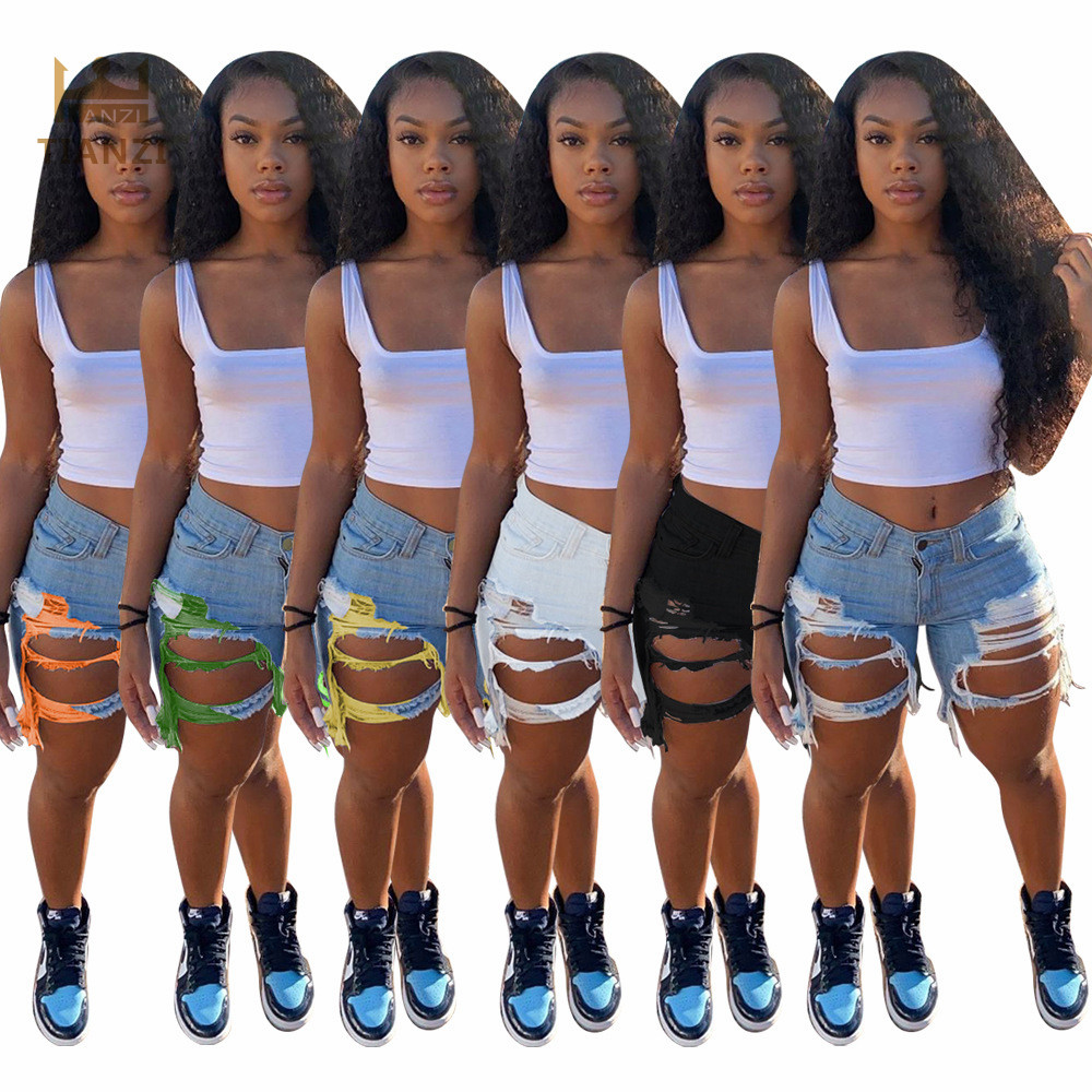 Модные женские джинсовые шорты H7123 с отверстиями для царапин