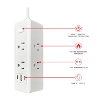 Enchufe múltiple Universal de extensión estándar de EE. UU. Toma de corriente USB Sofá Cubo 6 salidas de CA 2 puertos TIPO C 1 puertos USB con interruptor