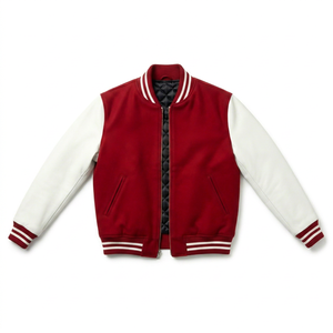Color Block Chenille Embroidery Custom Logo Men's Varsity Bomber Jacket Quilted Cotton Lining Covered <b>Button</b> Closure Winter - Product Image 1