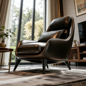 Sillón <span class=keywords><strong>de</strong></span> Cuero Genuino <span class=keywords><strong>de</strong></span> Lujo Moderno, Sillón Reclinable Ergonómico, Mueble <span class=keywords><strong>de</strong></span> Estilo Mid-Century para Sala <span class=keywords><strong>de</strong></span> Estar u Oficina - Product Image 5