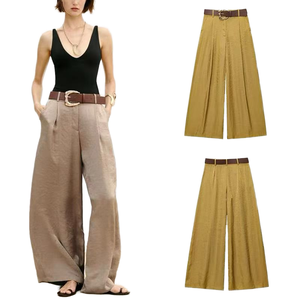 Pantalones Casuales de Alta Costura para Mujer, Estilo Europeo Americano 2026, Corte Regular, Pierna Ancha, Transpirables, Ecológicos, con Lazos de Colores - Product Image 1