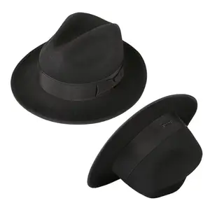 Personalizado preto Mens personalizado sentiu australiano lã Fedora Trilby chapéu Vintage inverno ao ar livre britânico chapéu Jazz com borda curta