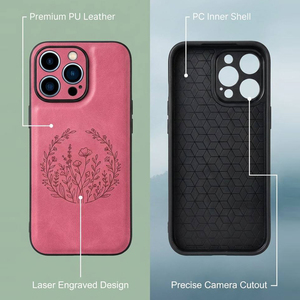 Coque de téléphone en cuir PU gravée au laser DIY pour iPhone 17 16 15 14 Pro Max, découpes précises, double couche en fibre de carbone - Product Image 1
